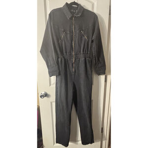 Cest Toi Black Denim Jumpsuit Womens Large Zip Front Utility One Piece